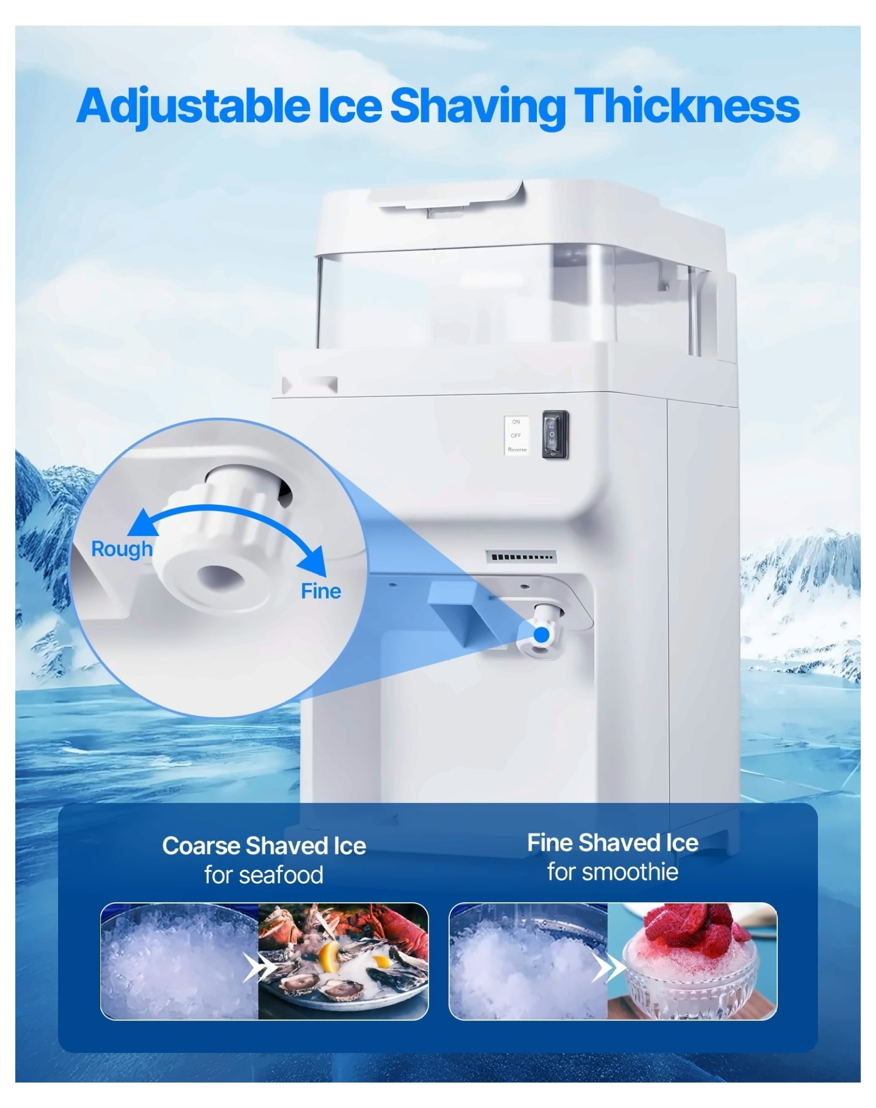 Commercial Ice Shaver 220LBS/H Electric Ice Crusher Snow Cone Maker White