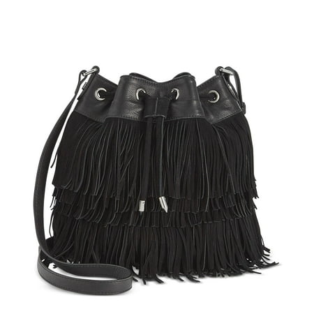 Sam Edelman Fifi Womens Fringe Mini Drawstring Bucket Sam Edelman Fifi Womens Fringe Mini Drawstring Bucket Bag Black Solid