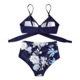 thumbnail image 4 of Women High Waisted Bikini Halter V Neck Two Piece Push Up Retro Swimsuits  Womens Criss Cross High Waisted String Floral Printed 2 Piece Bathing Suits, 4 of 9