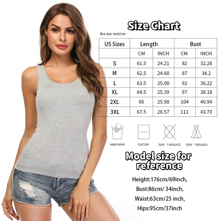 CARCOS 3 Packs Womens Tank Tops with Built in Shelf Bra Plus Size Basic  Stretchy Padded Camisole Casual Layering Tanks Undershirt Black-White-Gray  3XL 