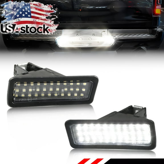 2Pcs Clear Lens Rear Light License Plate Lights With White 18-SMD Full LED For 2019 2020 2021 2022 2023 2024 RAM 1500 2500 3500