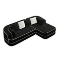 thumbnail image 3 of 106" Teddy Fabric, No Assembly, 32D Boneless Sofa, Contrast Color Design, Fluffy Comfy Couch with L-Shaped Chaise for Living Room (Black), 3 of 11