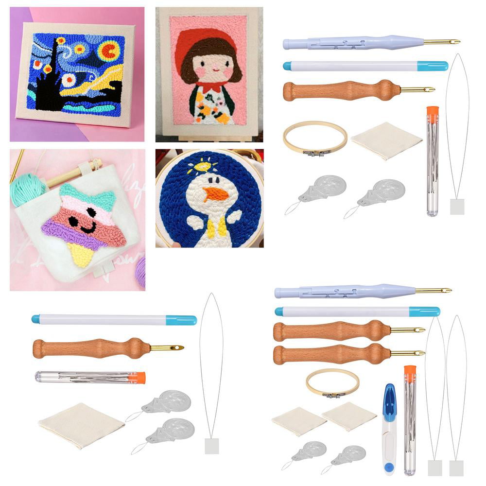 DIY Sewing Embroidery Tools for Beginners Adjustable Rug Yarn Punch Needle Wooden Handle Embroidery Pen Needle Threader 13pcs/Set 13pcs Punch Needle Embroidery Kits Punch Needle Cloth