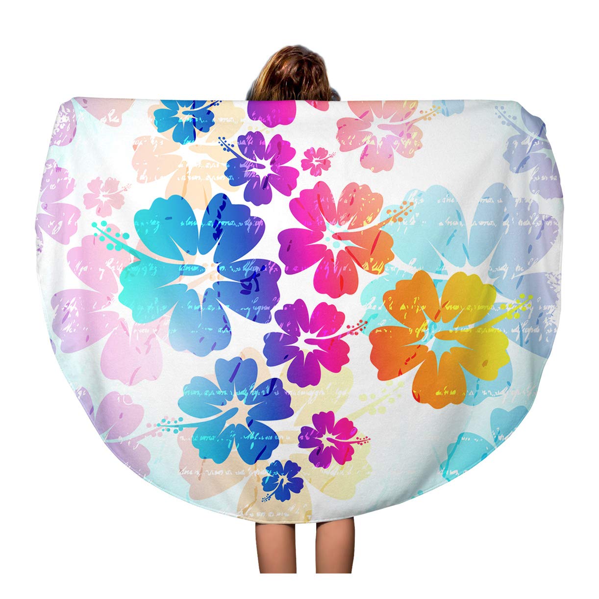 LADDKA 60 inch Round Beach Towel Blanket Blue Tropical Hawaiian Flower