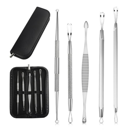 Zodaca Blackhead Remover Extractor Tool Kit Acne Comedone Pimple Blemish Remover Stainless Steel Professional Set of 5-PC with Zipper Pouch, Surgical and Safe -