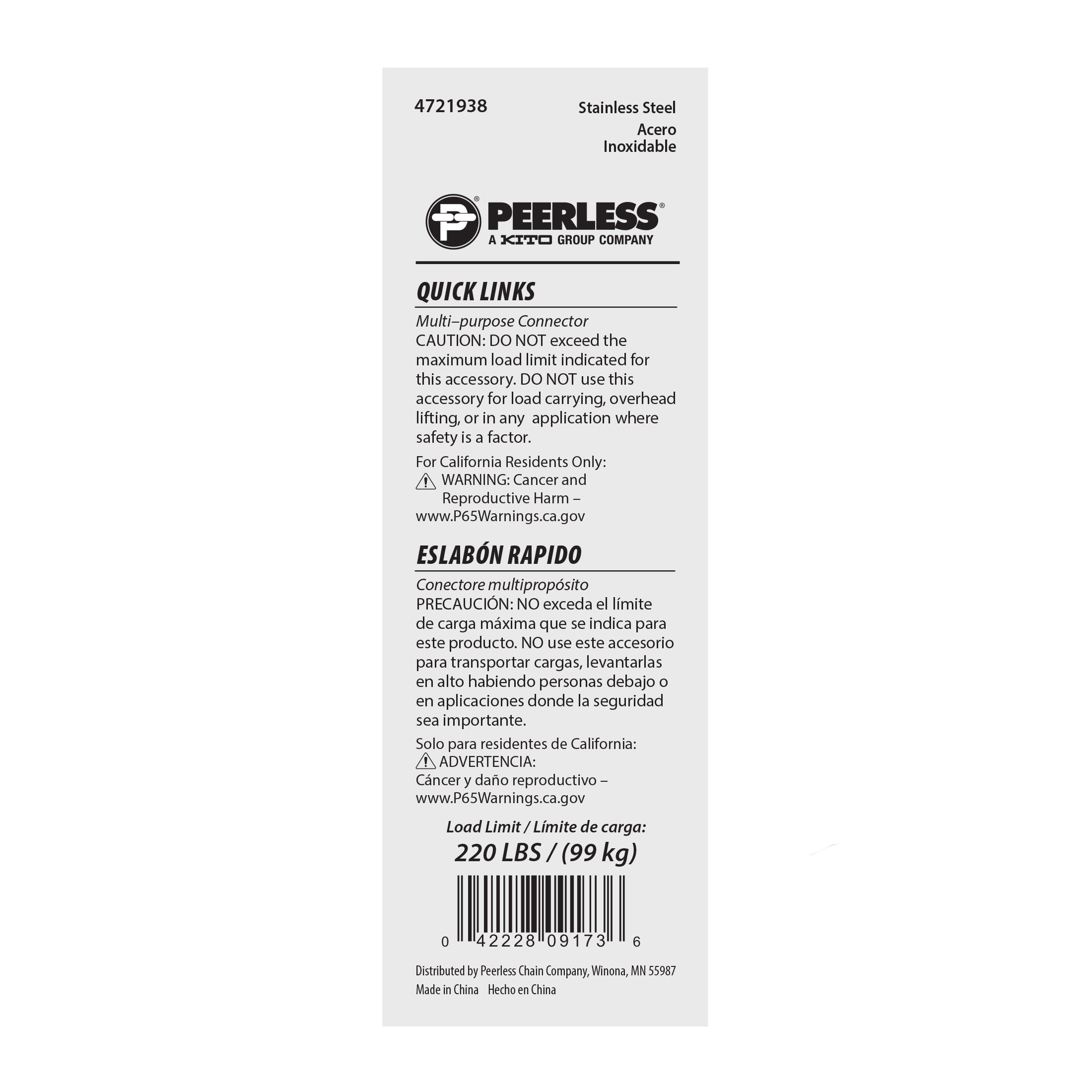 (4 pack) 1/8" Stainless Steel Quick Links, 2 Pack, Peerless Chain Company, #4721938