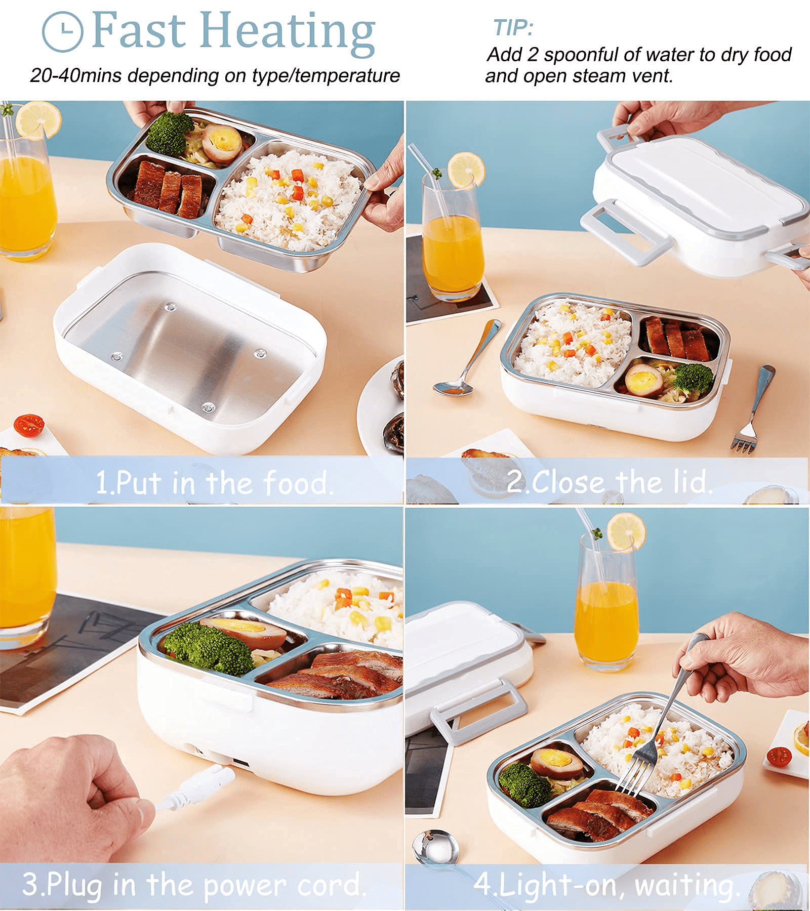 40w Self Heating Lunch Box Heater Food Warmer and Storage Container USB  Powered