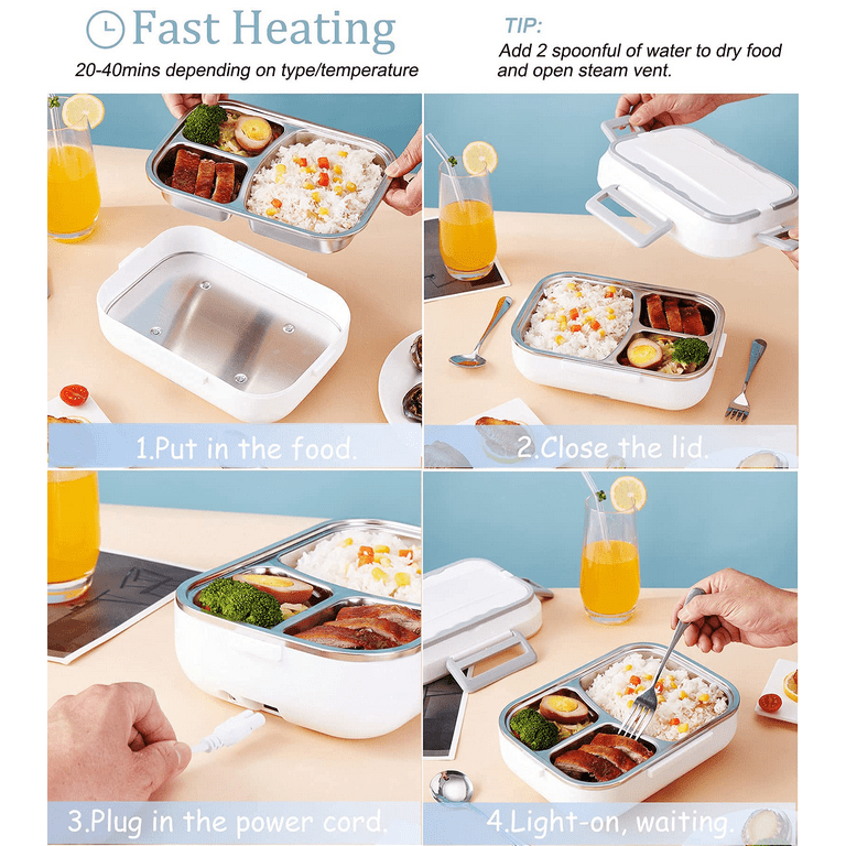 Electric Heating Lunch Box Food Heater Portable Plug LunchBox Warm Bento  Home Office School Stainless Steel Removable Container