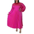 thumbnail image 4 of Capreze Women Dresses Solid Color Maxi Dress Plus Size Long Sleeve Crew Neck Dress Rose Red 3XL, 4 of 7
