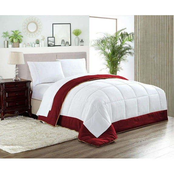 Dee's Collection Super King Dual Tone Burgundy Luxurious Comforter with Pillowcases & Premium Piping