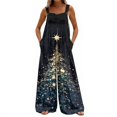 thumbnail image 6 of Womens Christmas Print Wide Leg Jumpsuit Adjustable Strap Sleeveless Overalls with Pockets S, 6 of 7