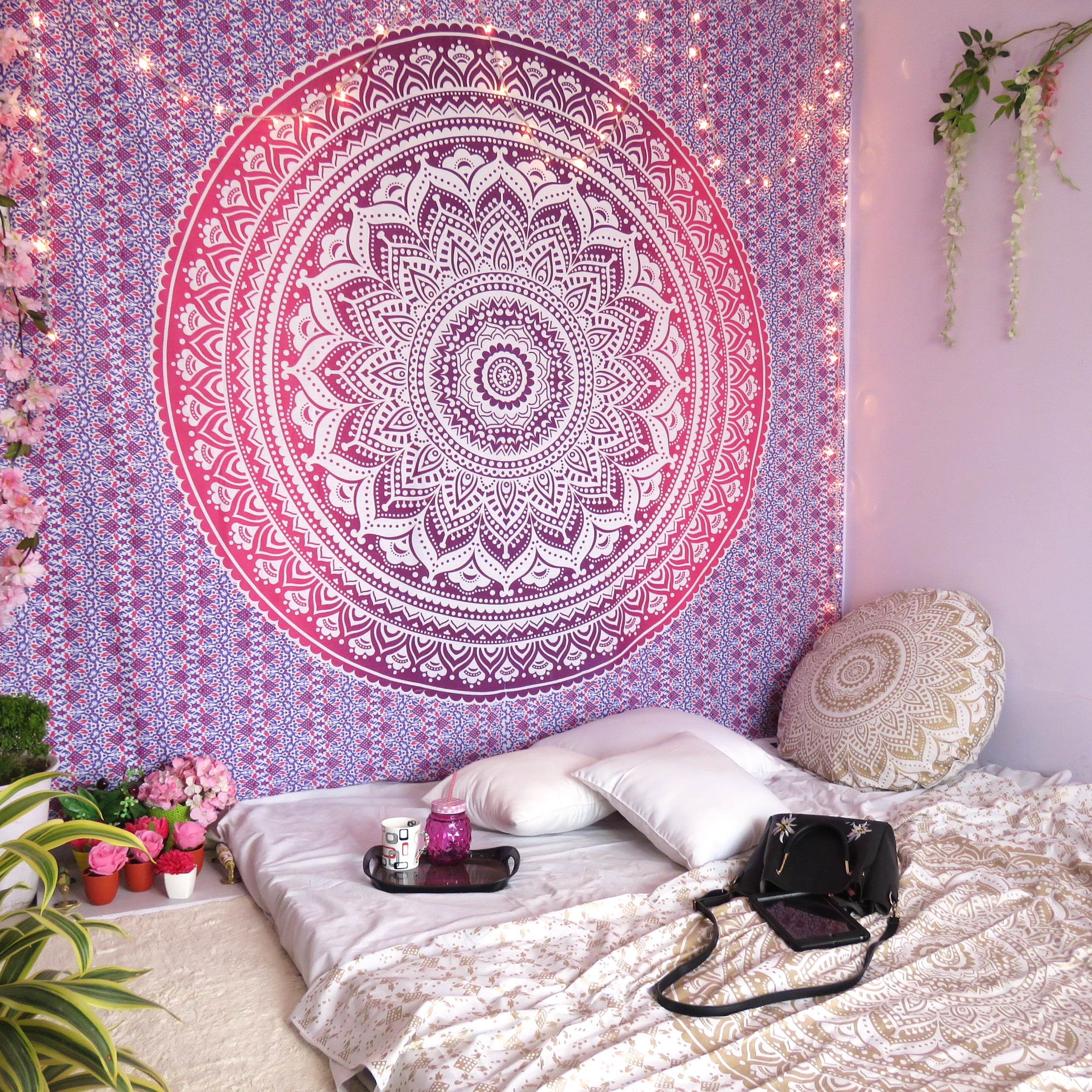 purpl Mandala Tapestry Indian Bohemian Hippie PosterThrow WallHanging Dorm Decor 