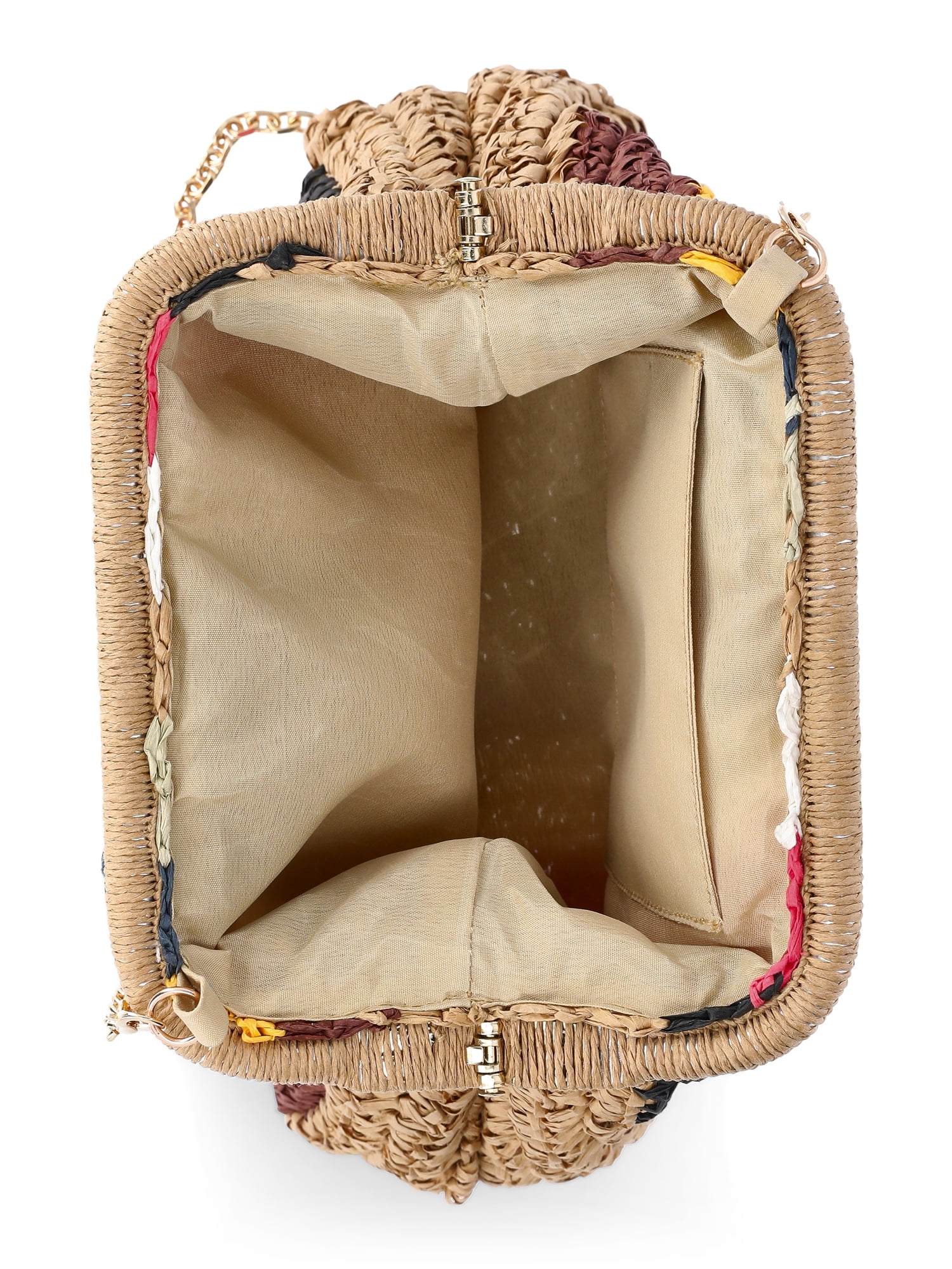 Time and Tru Women's Straw Frame Clutch Handbag, Natural/Multicolor