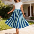 thumbnail image 5 of Levmjia Women's Midi Skirt High Waisted A-Line Flowy Beach Vacation Skirt Striped Elastic Waist Flowy Ankle Length Casual Spring Summer Skirt, 5 of 6
