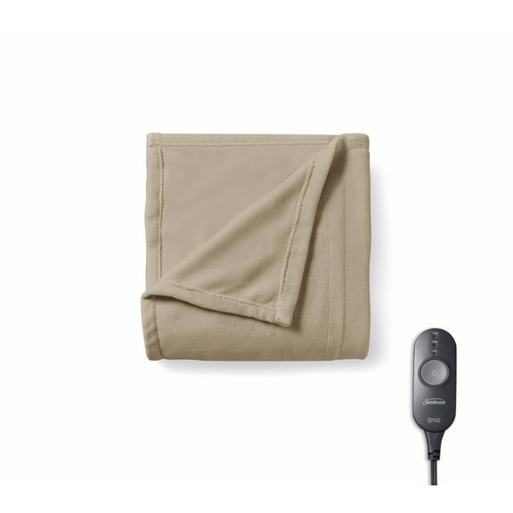 Sunbeam Royal Luxe Dove Gray Heated Throw Blanket  Adjustable Heat Settings