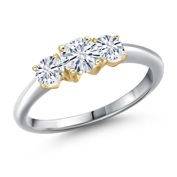 Gem Stone King 10K Two Tone Gold White Moissanite Engagement Ring for Women | 0.96 Cttw | Round 5MM | Gemstone Birthstone | Size 7