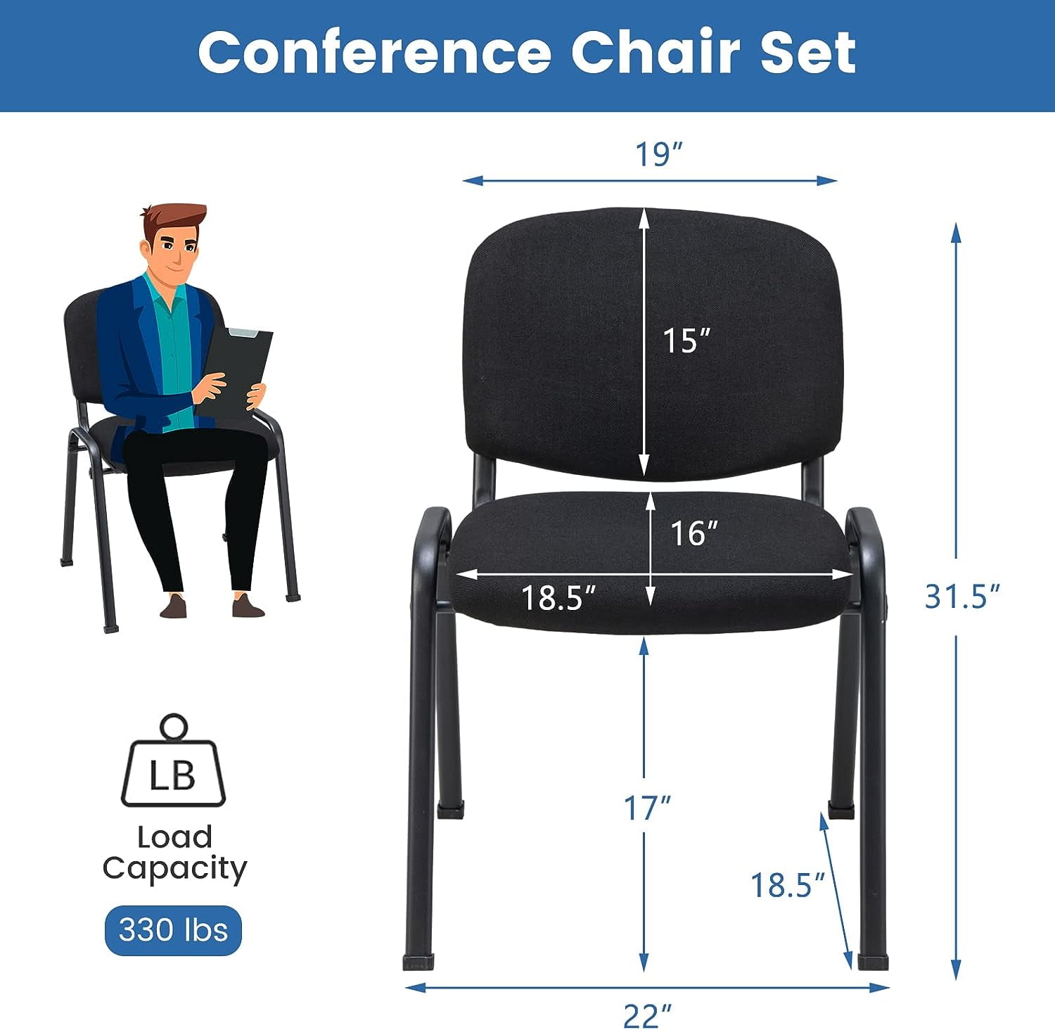 RELAX4LIFE Modern Office Reception Waiting Room Chairs, Stackable, Armless, Padded Seat & Ergonomic Backrest, 330 lbs Weight Capacity