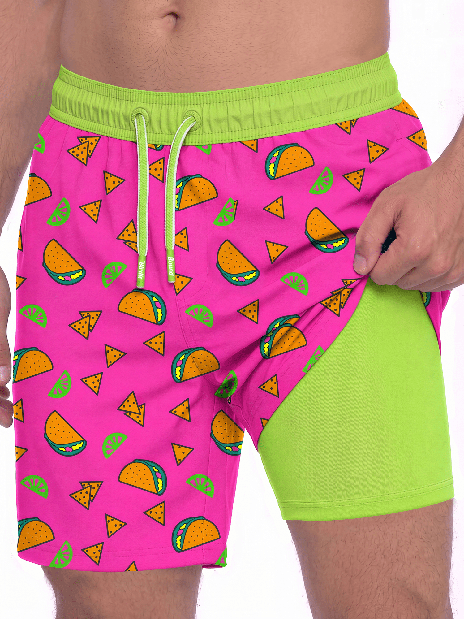 Birdie Bound Men's Printed Taco Tuesday Swim Trunks, Sizes S-3XL