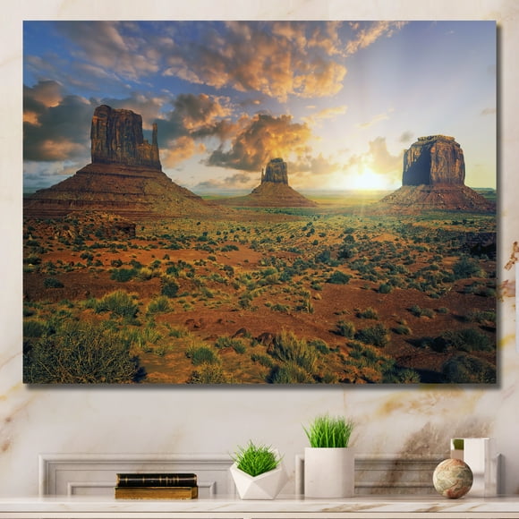 Designart Alabama Wall Art, Sunrise On Monument Valley Radiant Dawn , Alabama Large Wall art decor, Brown Modern Canvas wall art, 40x30 inches
