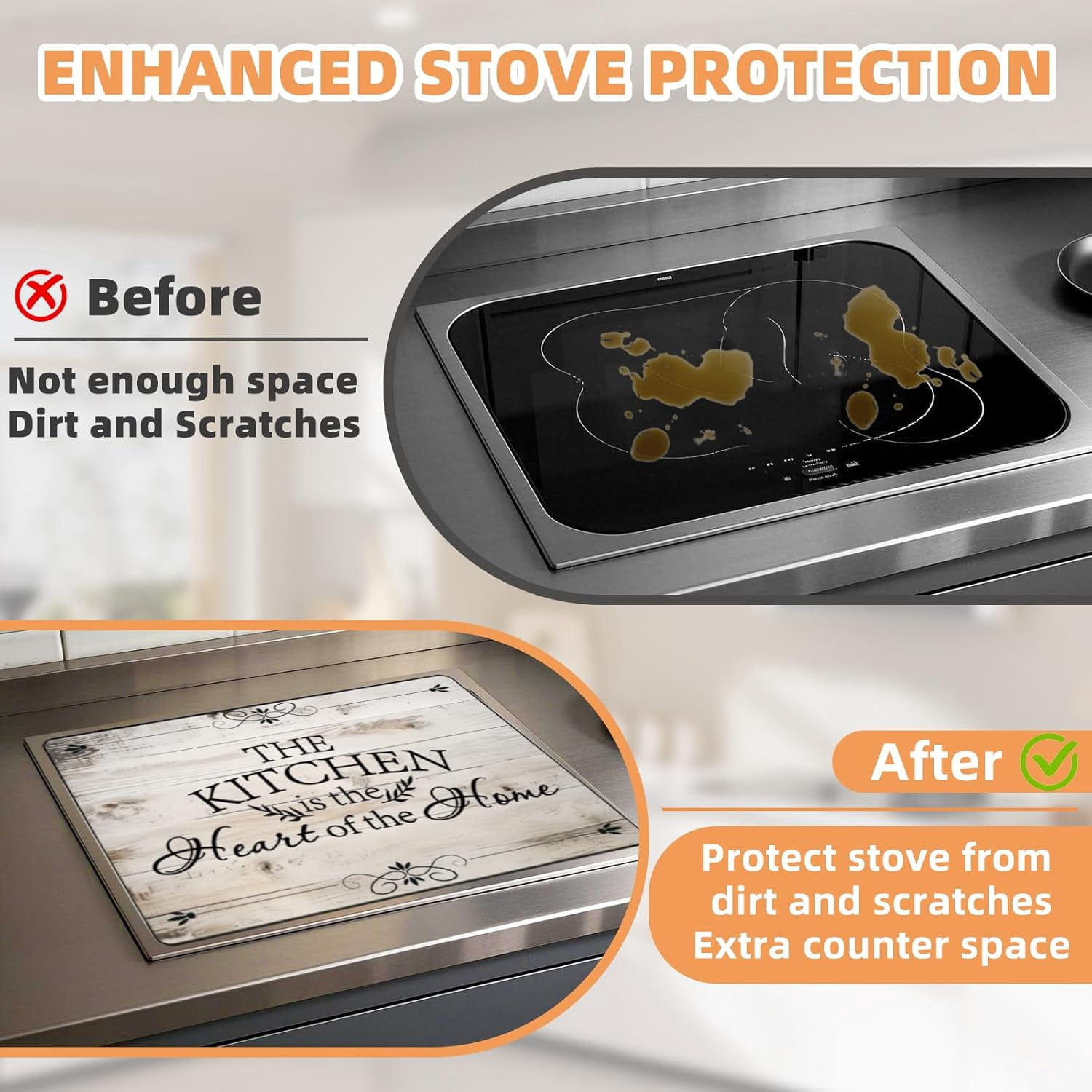 Stove Top Covers for Electric Stove, Extra Thick Rubber Heat Resistant Anti-scratch Glass Induction Cooktop Protector, Oven Cover, Dish Drying Mat, Range Cover for Kitchen, 28.5x20.5 inch