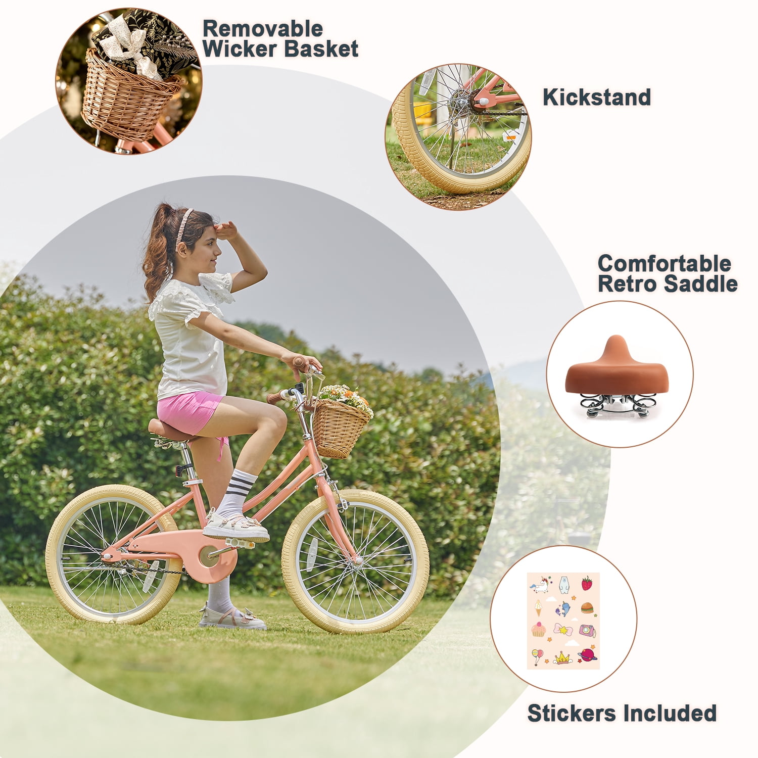 Glerc 20 Inch Kids Girls Bike for 7 8 9 10 11 12 13 Years Old