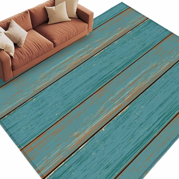 5x8 Area Rugs for Living Room, Teal Wood Grain Non Slip Area Rugs for Kitchen Bedroom Entryway, Farmhouse Vintage Wooden Rustic Washable Carpet Runner Rug Floor Mats for Bedroom Home Decor