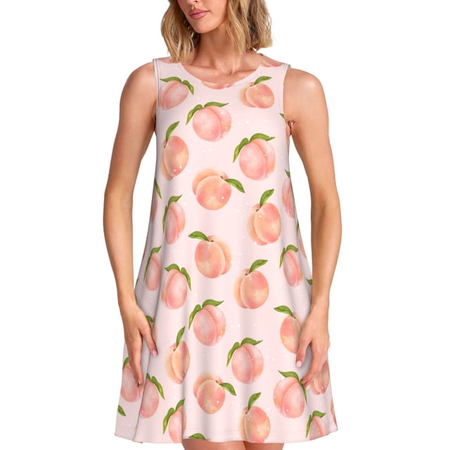 Disketp Peach With Leaves para Vestido sin Mangas para Mujeres, Vestidos de Verano para Mujeres, Casual y Holgado para la Playa