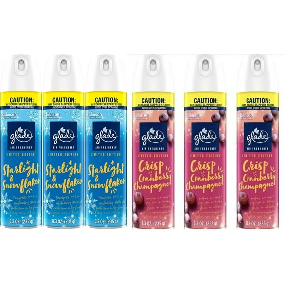 Glade Spray Crispy Cranberry Champagne-Starlight Snowflake Air Freshenr 8 oz 6pk