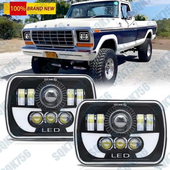 Fit 1978-1986 for Ford F-150 F150 Truck New 2PC 130W 7x6" Square LED Headlights