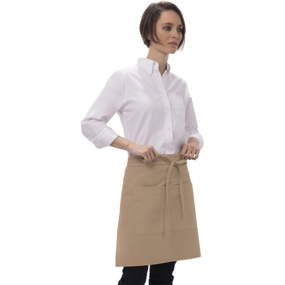 Chef Works 2-Pocket Bistro Server Apron with Adjustable Waist Tie, Unisex, Khaki