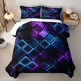 thumbnail image 2 of Castle Fairy Abstract Glowing Square Quilt King 3 Pieces,Minimalism Lit Cube King Coverlet Set,Purple Blue Black,1 Bedspread and 2 Pillowcases, 2 of 7