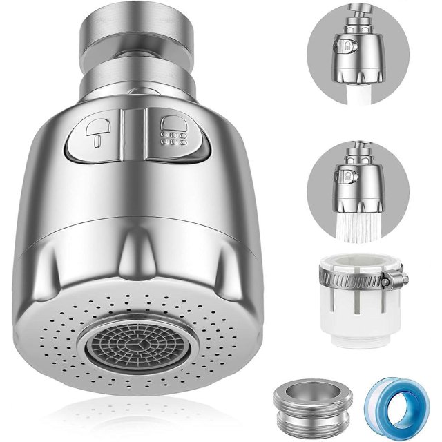 Faucet Aerator, 360 Swivel Faucet Strainers, Faucet Aerator, Water Saving Faucet Filter Regulator Spray Head Nozzle for Kitchen Bathroom, 2 Modes, Sil