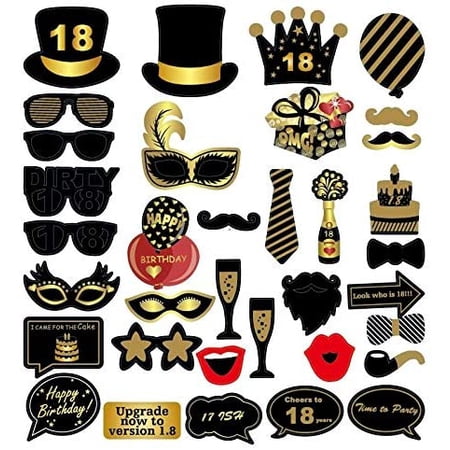 34pc Gold & Black 18th Birthday Photo Booth Props Kit – Art Deco Style Party Supplies