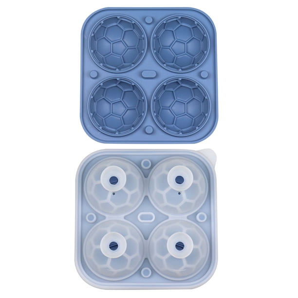 Bandeja de silicona para cubitos de hielo con forma de balón de fútbol, 4 cavidades, 5 cm de diámetro, para hacer bolas de hielo redondas, ideales para whisky, cócteles y cerveza. Bandeja