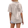 thumbnail image 6 of Women's Short Sleeve Cotton Linen Blend Lapel V Neck Buttons Lightweight Spring Summer Trendy Shirts Comfy Casual Tops Beige,M, 6 of 6