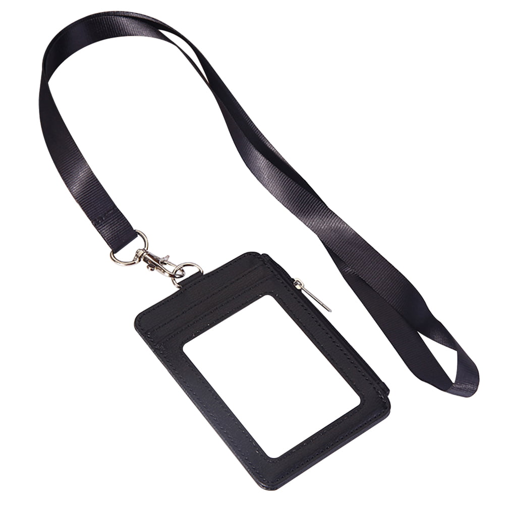ID Badge Card Holder Leather Business Exhibition Pass Office Work Neck Strap New 
