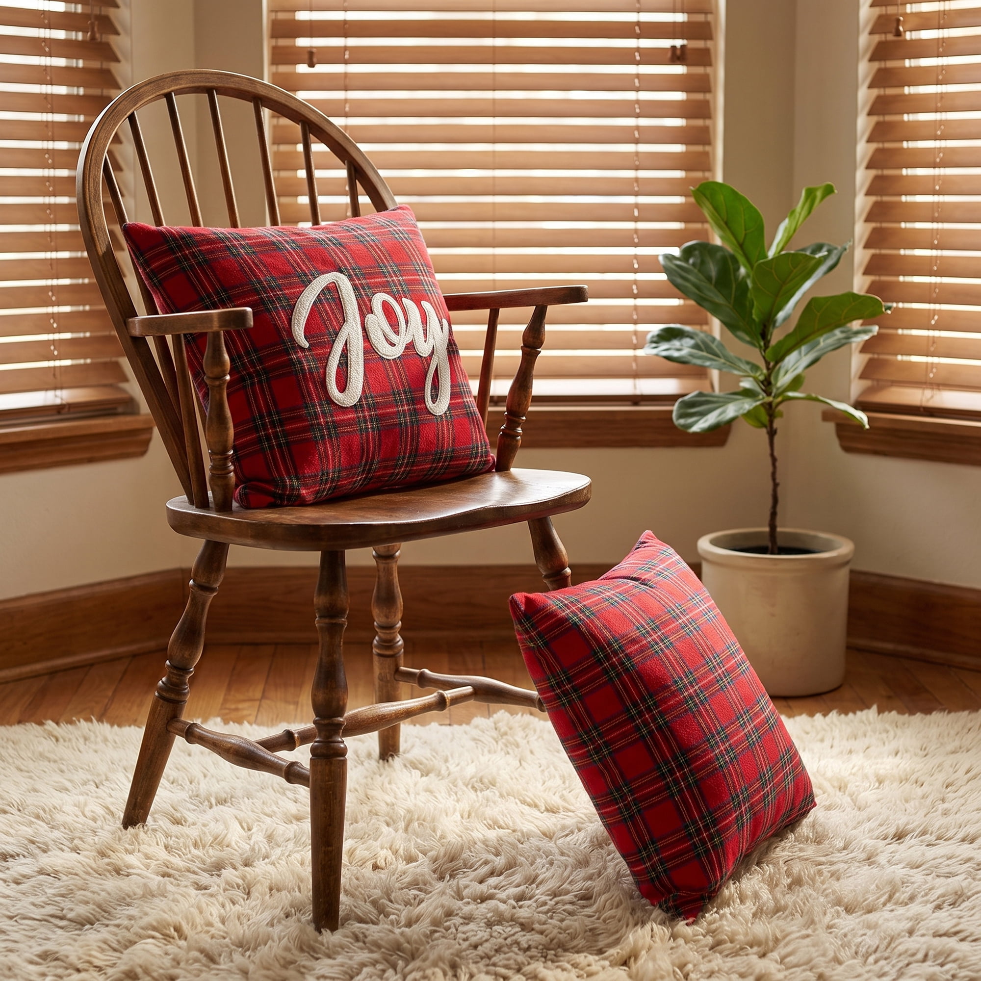 Unique Bargains Plaid Throw Pillow Covers Tartan Cushion Cases Red Tartan Joy 18"x18"