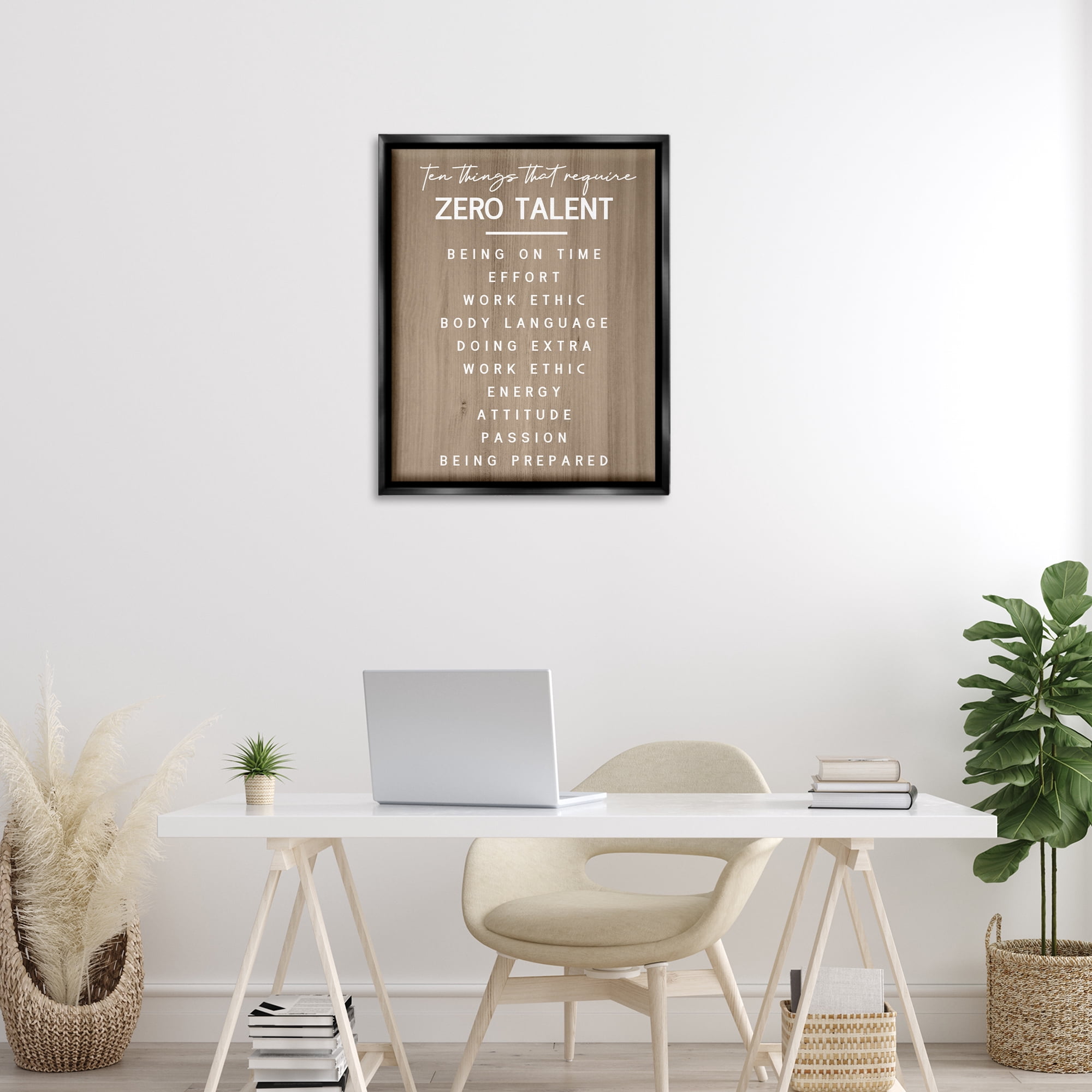 Stupell Industries Inspirational Zero Talent Text & Numbers Painting Black Floater Framed Canvas Art Print Wall Art, 25 x 31