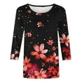 thumbnail image 5 of CYMMPU 3/4 Sleeve Blouses for Women Dressy Casual Round Neck Spring Tops Loose Fit Tunic Tops Summer Trendy Shirts Flower Pattern Lightweight Basic Tees Red XXXXXL, 5 of 5