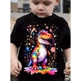 thumbnail image 1 of Camiseta con estampado gráfico de dinosaurio de dibujos animados coloridos, camiseta de manga corta con cuello redondo, informal y moderna para niño para primavera y verano, ropa para el día a día., 1 of 6