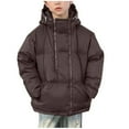 thumbnail image 2 of Kids Winter Clothes Kids Fall Winter Solid Hooded Thick Quilted Bread Jacket, Boys Girls Warm Casual Daily Outer Coat,Coffee, 2 of 6