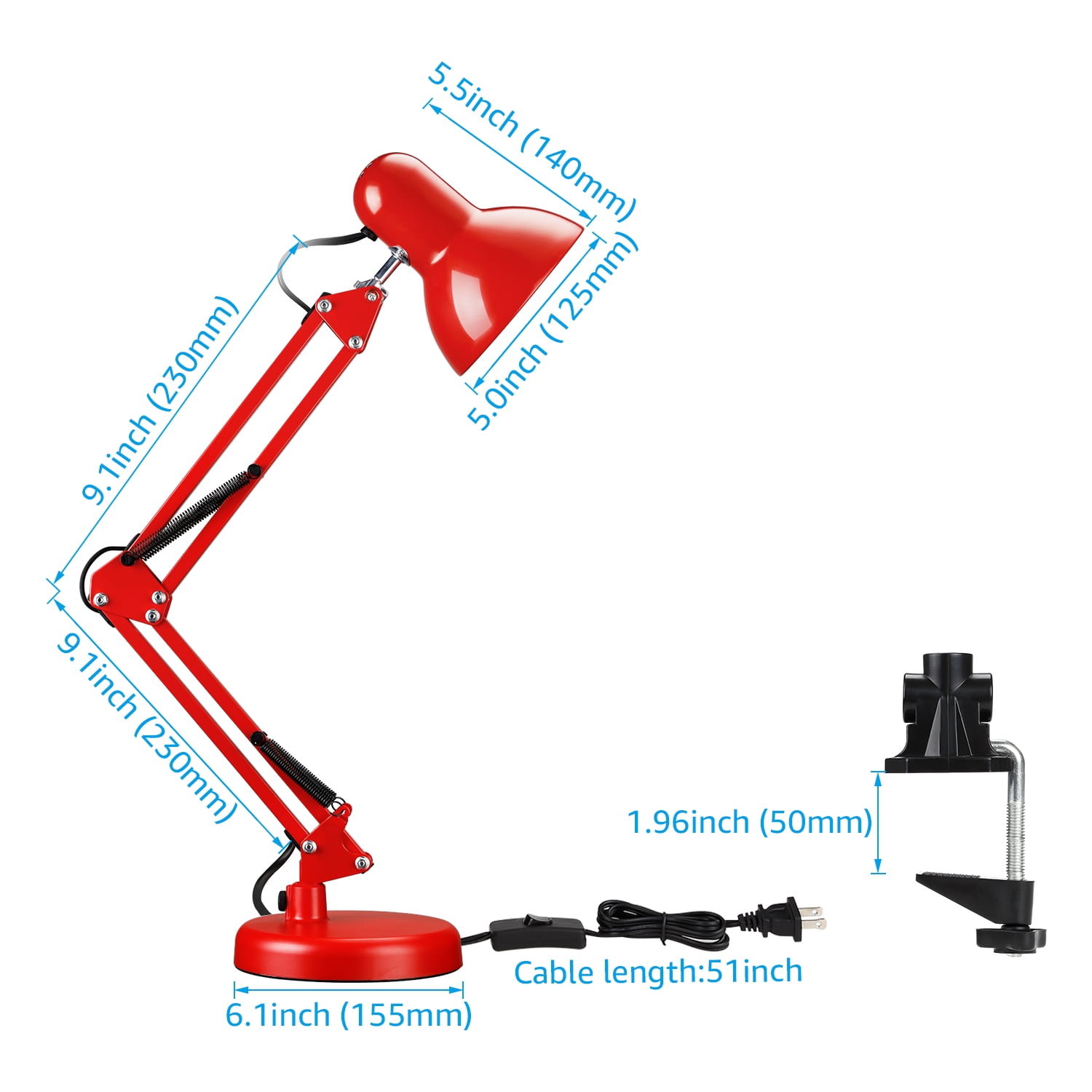 LED Metal Swing Arm Desk Lamp, Architect Table Lamp, Pixar Multi-Joint Adjustable Desk Lamp, Task Light for Office Bedroom Dorm Workbench Reading Study Work, Red