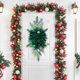 thumbnail image 3 of Guirnalda navideña colgante con forma de lazo, decoración festiva con plantas falsas, cadena de luces LED para pared y puerta, decoración navideña para el hogar, 3 of 4