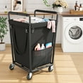 thumbnail image 2 of Large Metal Frame Laundry Hamper with 360° Swivel Wheels, Multi-Compartment Canvas Basket with Mesh Pocket for Laundry Room Organization (Black/Gray/Beige), 2 of 16