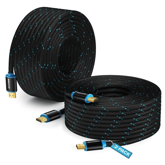 Maximm HDMI Cable 4K 40 Foot (2 Pack) High Speed 18Gbps 2.0 Cables HDMI 2.0 Cable 4K@60Hz HDR, 3D, 2160P, 1080P, Ethernet, HDCP 2.2, ARC Braided HDMI Cord 40Ft, 2 Pack