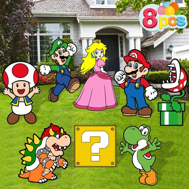 Novovida Mario Fiesta de Cumpleaños 8 Piezas Carteles para Jardín Exterior