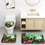 PUDMAD Ladybug Butterfly Bee in Exotic Garden Botany Cute Kids Nursery Themed Cartoon 3 Piece Bathroom Rugs Set Bath Rug Contour Mat and Toilet Lid Cover
