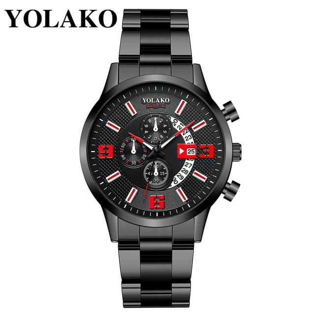 Xihbxyly Almacén de liquidación Reloj analógico de cuarzo con correa de acero inoxidable moda informal para hombre YOLAKO