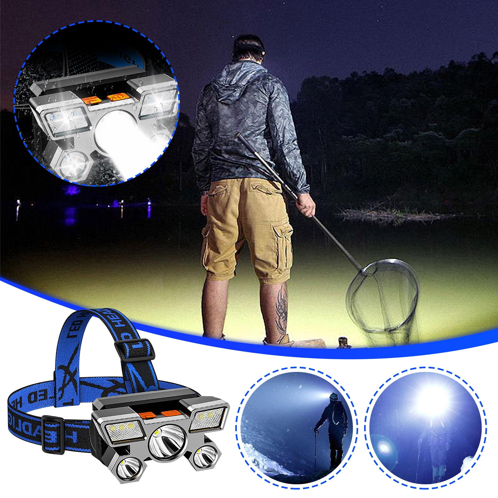ZOhankhai Five Headlights Strong Light Super Bright Rechargeable Fishing  Light Long Shot Super Bright Head-mounted LED Miner's Lamp Flashlight Save  on promotional products