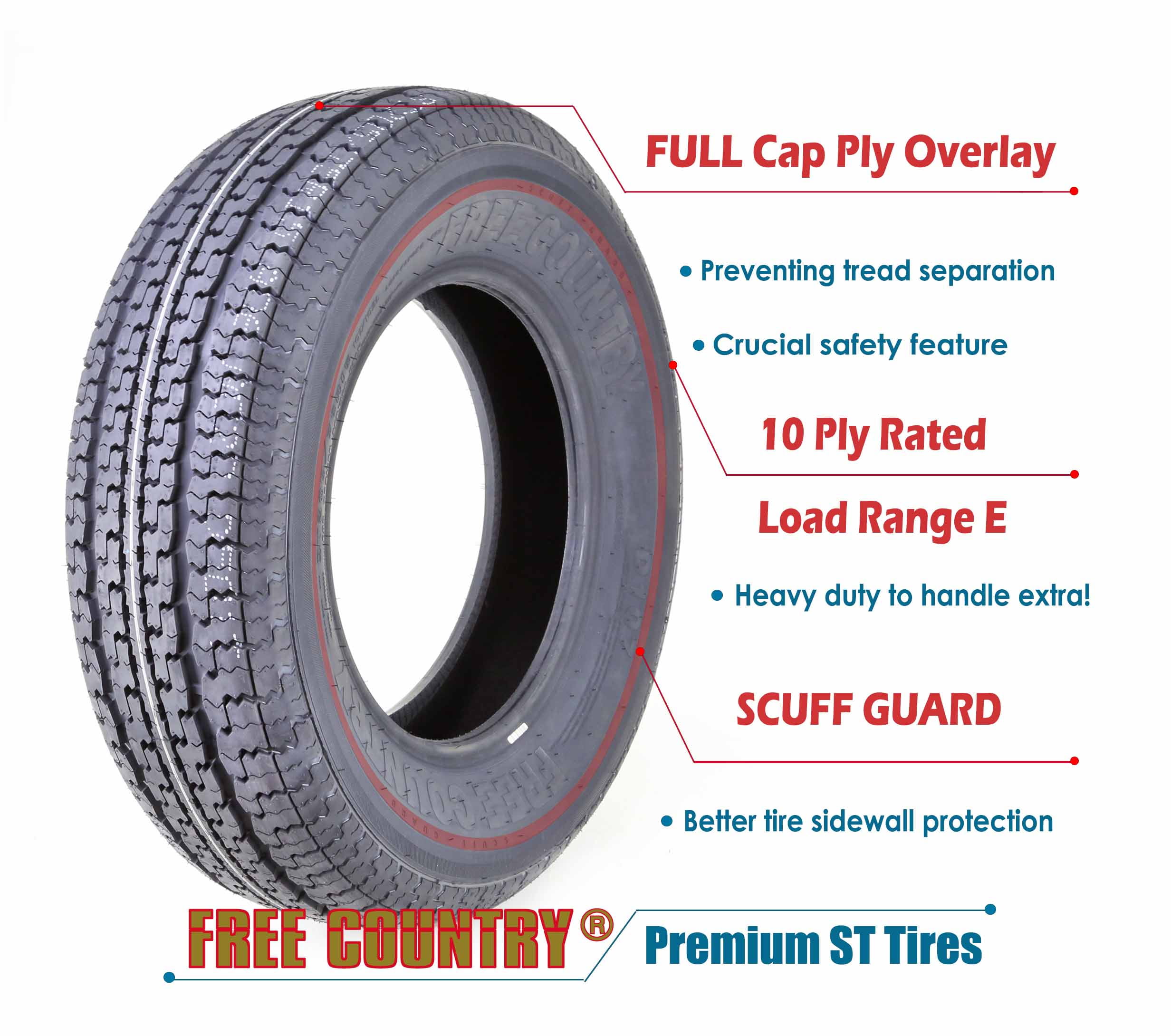 Set 4 Heavy Duty Free Country Trailer Tire St5 75r15 10pr Load Range E Steel Belted Radial W Scuff Guard Walmart Com Walmart Com